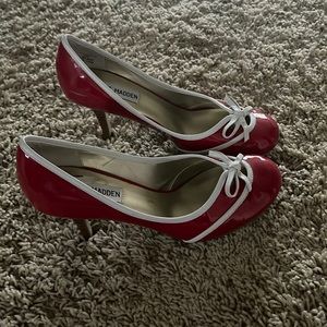 Red and white Steve Madden heels